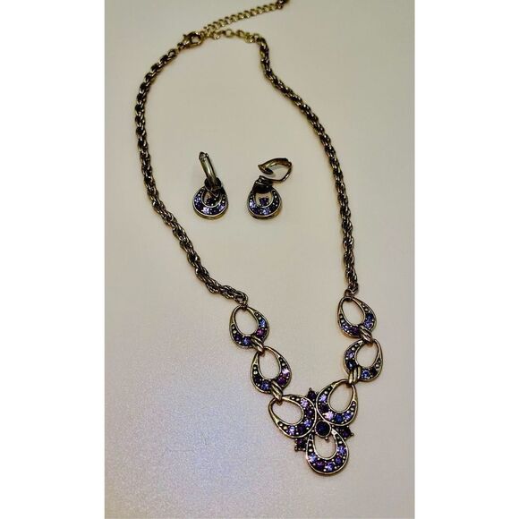 Romantic Vintage Jewelled Lavalier Necklace and Earrings Set - Picture 4 of 8